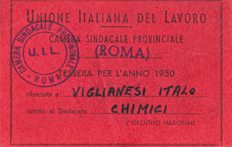 La tessera di Italo Viglianesi del 1950
