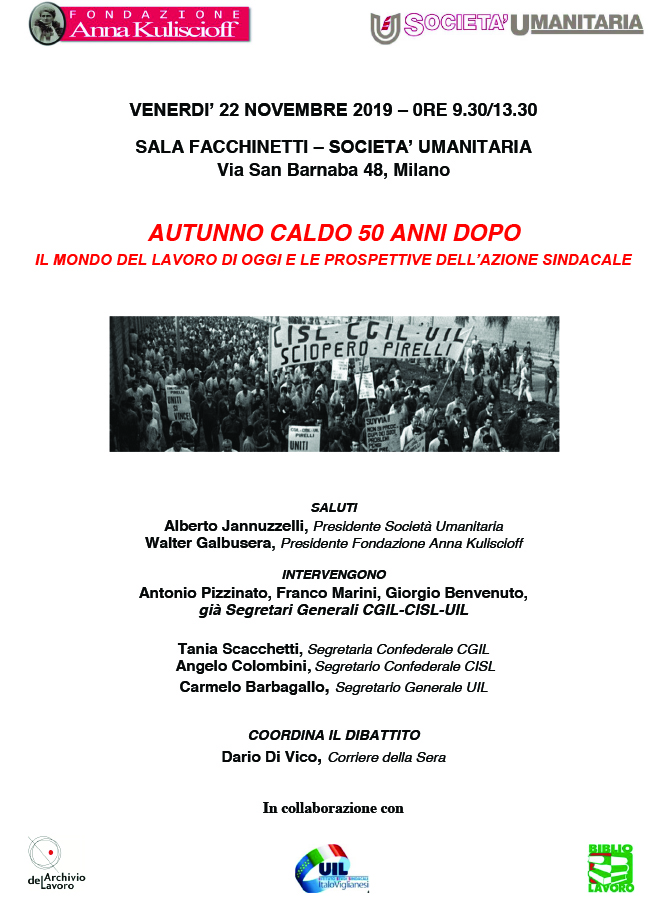 Milano. Societ Umanitaria, venerd 22 novembre 2019. Convegno 