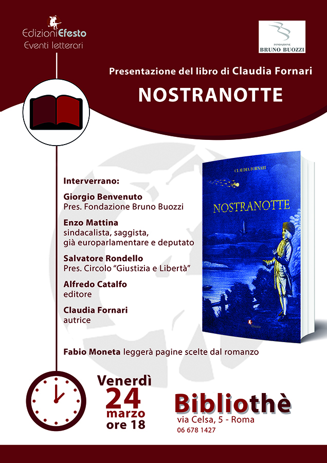 Roma, 24 marzo 2023, ore 18.00. Biblioth. Presentazione del libro di Claudia Fornari Nostranotte