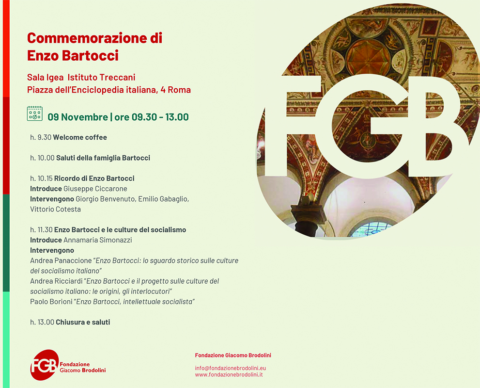 Gioved 09 novembre 2023, ore 09.30. Roma, Enciclopedia Treccani, sala Igea. Commemorazione di Enzo Bartocci