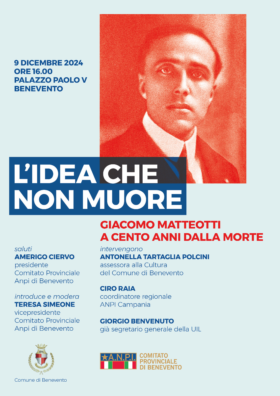 Luned 09 dicembre 2024, ore 16,00. Benevento.Convegno su Giacomo Matteotti