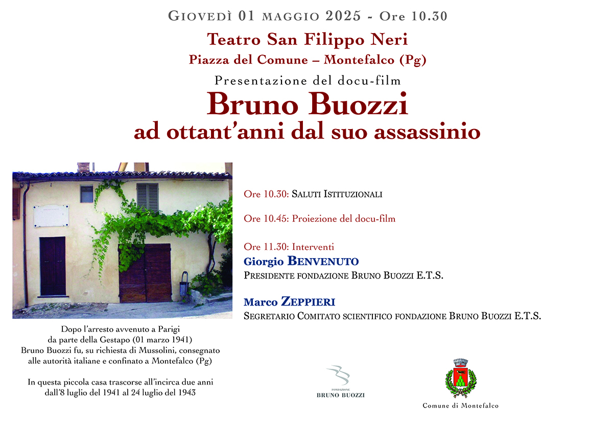 Montefalco (Pg). Gioved 1 maggio 2025, presentazione del docu-film Bruno Buozzi ad ottantanni dal suo assassinio