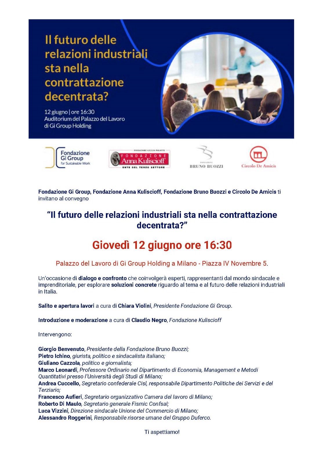 Gioved 12 giugno 2025, ore 16.30. Milano, Palazzo del Lavoro di GI Group, seminario Il futuro delle relazioni industriali sta nella contrattazione decentrata?